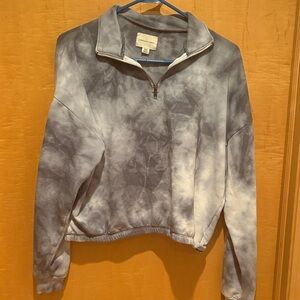 American Eagle Outfitters Blue Tie-Dye Quarter-Zip Pullover